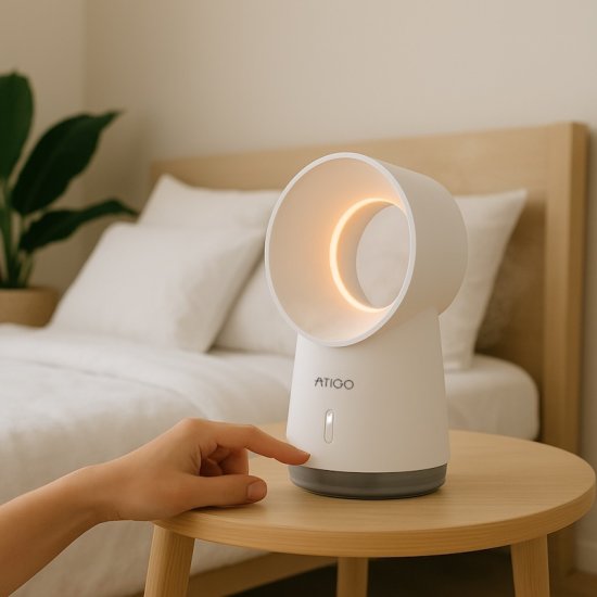 Veitsetön tuuletin LED-yövalolla - Sulje napsauttamalla kuva